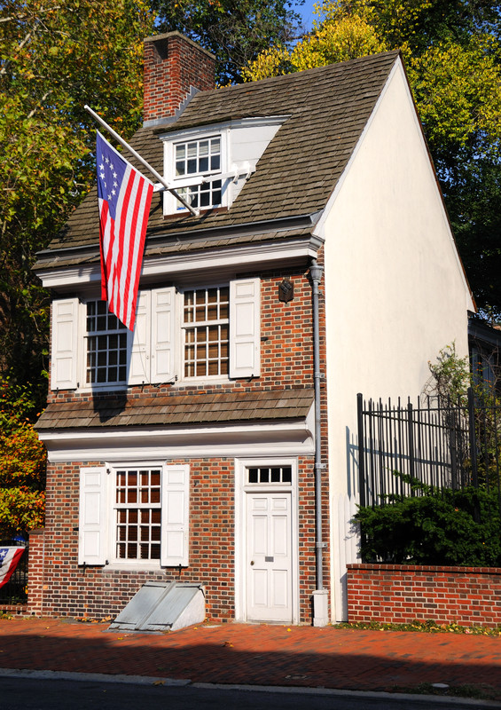 The Betsy Ross House is an example of bandbox architecture. 